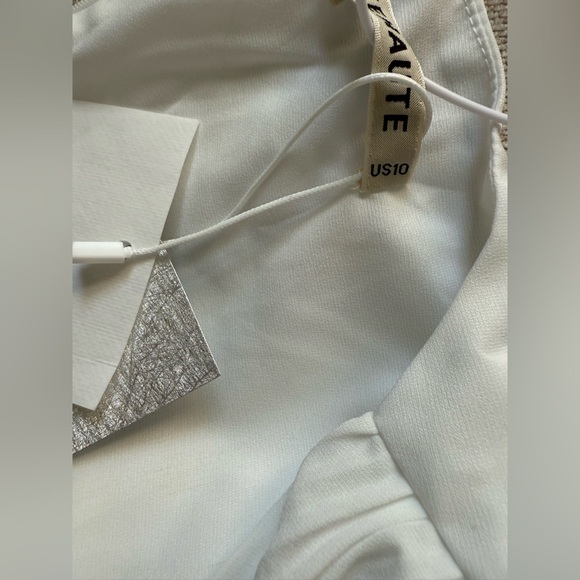 NWT Fehaute White Pleated Chiffon V Neck Long Sleeve A-Line Maxi Dress Sz 10 - Picture 10 of 13